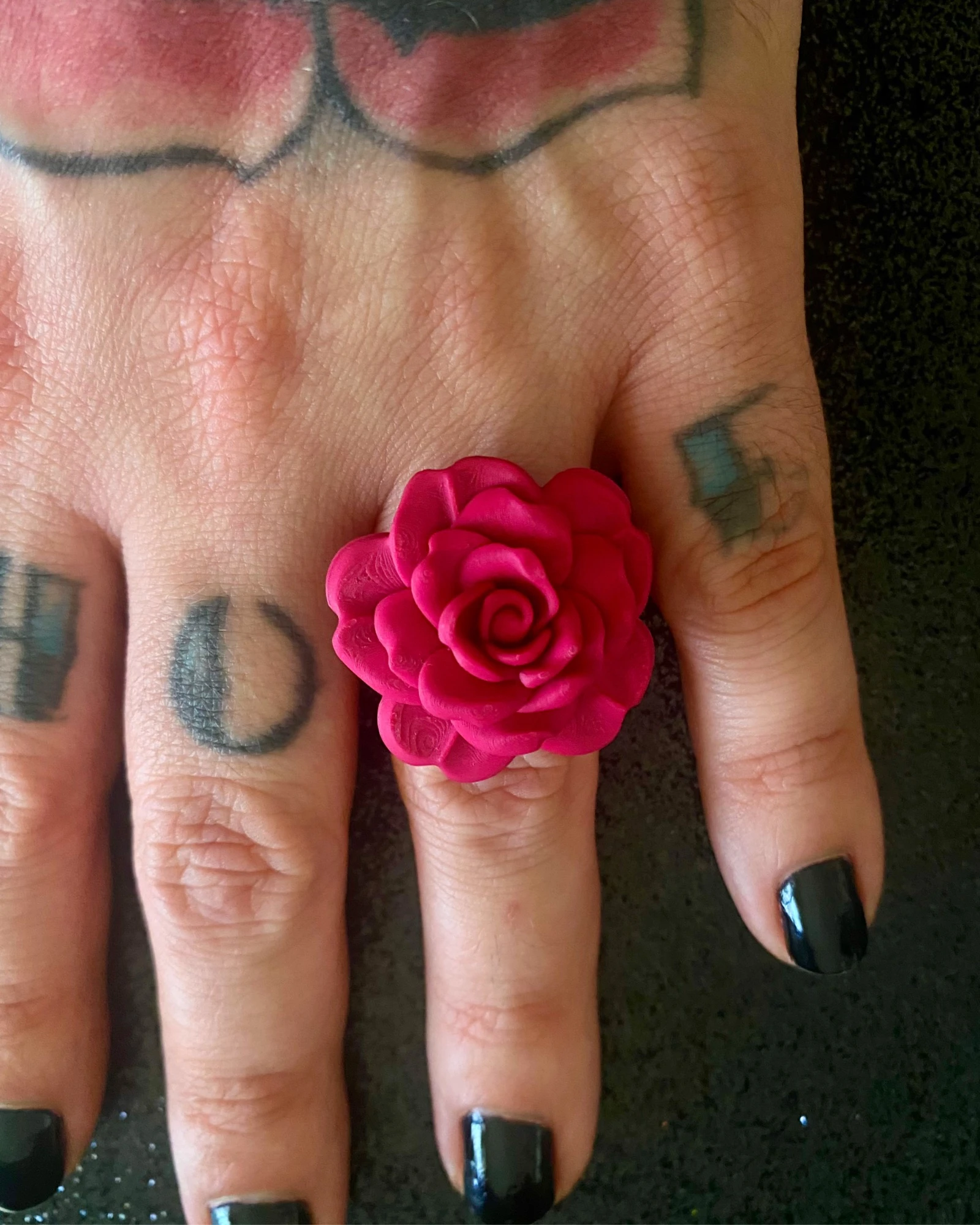 Magenta Pink Flower 3D Adjustable Ring - Coquette / Alt Style - Stainless Steel – photo 2